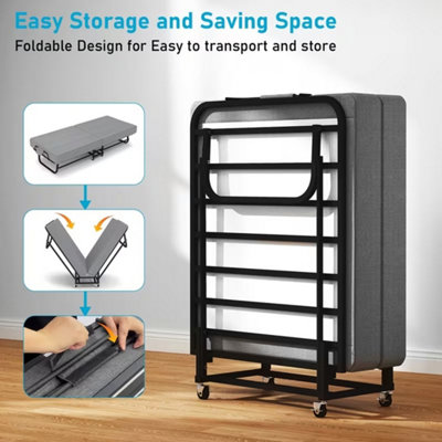 Portable Single Folding Guest Bed with Memory Foam Mattress & Wheels ...