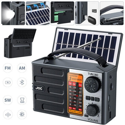 Portable Solar Powered AM FM SW Radio with Bluetooth Speaker and Flashlight