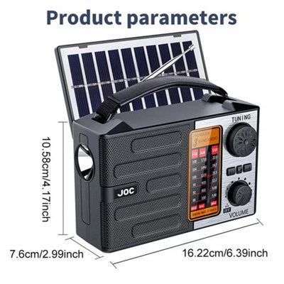 Portable Solar Powered AM FM SW Radio with Bluetooth Speaker and Flashlight