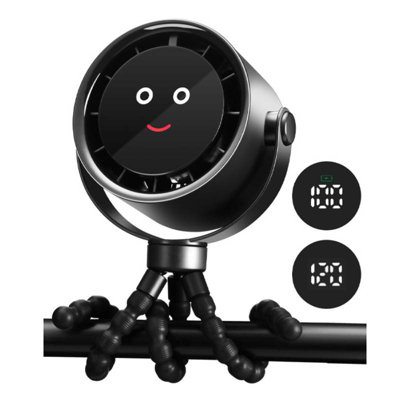 Portable Stroller Fan with LCD Display, 5 Speeds, Tripod Clip for ...