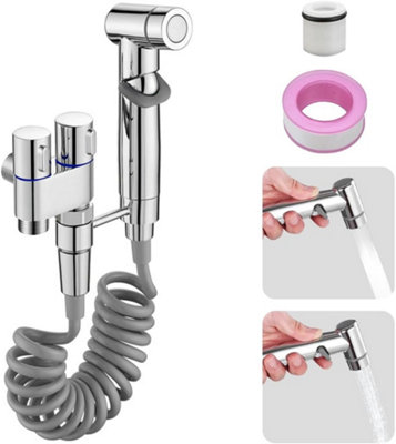 Stainless Steel Bidet Sprayer Kit – Dual Hot & Cold Water Handheld, 48" Burst-Proof Hose, Brass Mixing Valve, SS304, For Toilet, Diaper & Pet Bathing (Silver)