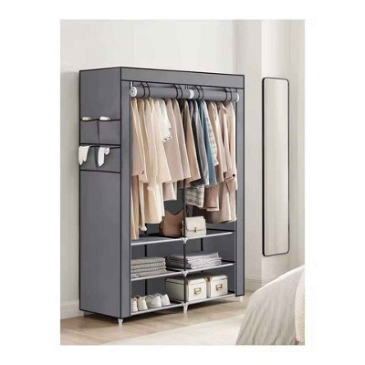 Portable Wardrobe with 2 Hanging Rails, Shelves & 4 Pockets, 45 x 127 x ...