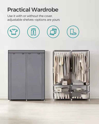 Portable Wardrobe with 2 Hanging Rails, Shelves & 4 Pockets, 45 x 127 x ...