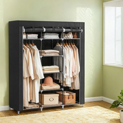 Portable Wardrobe with Clothes Rail Storage Shelves