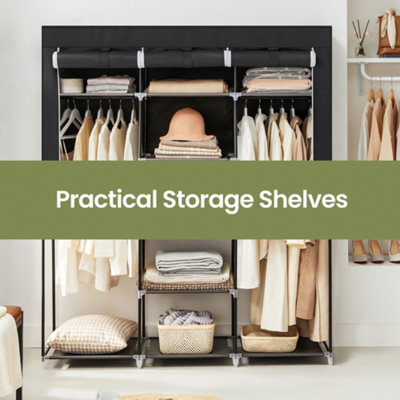 Portable Wardrobe with Clothes Rail Storage Shelves