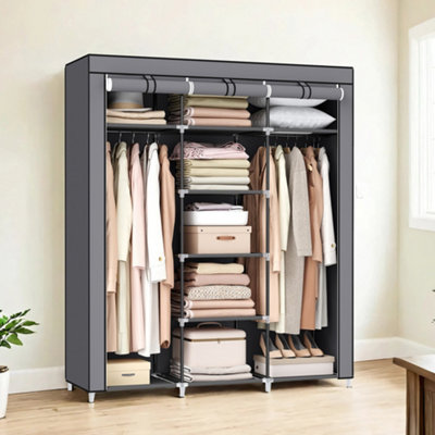 Portable Wardrobe with Clothes Rail Storage Shelves