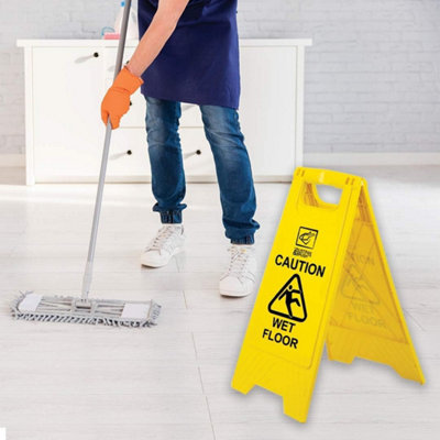 Portable Wet Floor Sign with Caution Wet Floor Imprint  - Bright Yellow