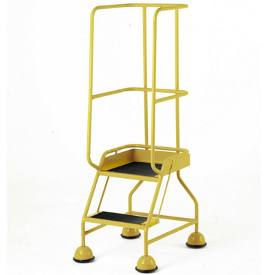 Portable Yellow 2 Tread Mobile Warehouse Steps with Guardrail for Enhanced Safety