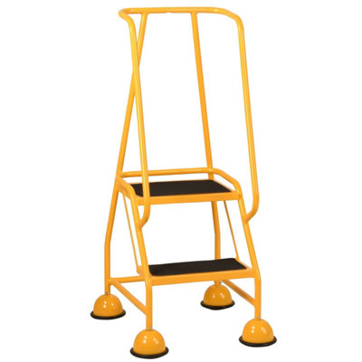 Portable Yellow 2 Tread Mobile Warehouse Steps with Safety Features and Wheels