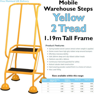Portable Yellow 2 Tread Mobile Warehouse Steps with Safety Features and ...
