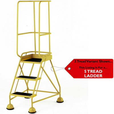 Portable Yellow 5 Tread Mobile Warehouse Steps with Guardrail for Safety