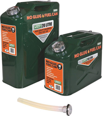 Portek No Glug Galvanised Steel Fuel Can 10 Litres