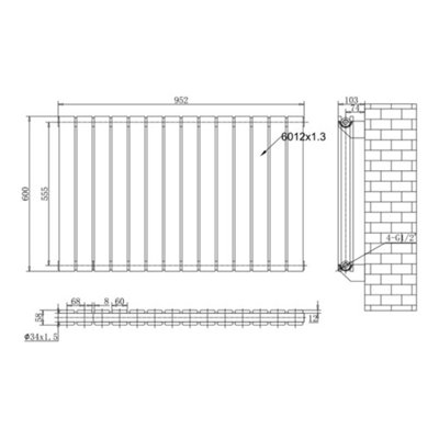 Porter Black Double Horizontal Flat Panel Radiator - 600x952mm