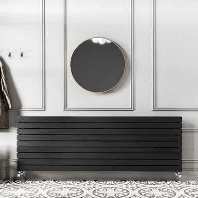 Porter Black Horizontal Double Flat Panel Radiator (W)1600mm x (H)610mm