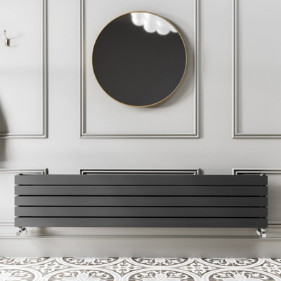 Porter Grey Double Horizontal Flat Panel Radiator - 1600x340mm