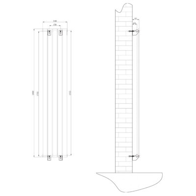 Porter Grey Single Vertical Flat Panel Radiator - 1800x340mm