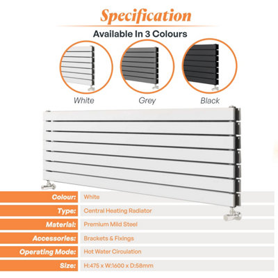 Porter White Double Horizontal Flat Panel Radiator - 1600x475mm - 7