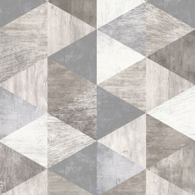 Portfolio Geometric Wood Wallpaper Grey Rasch 213508