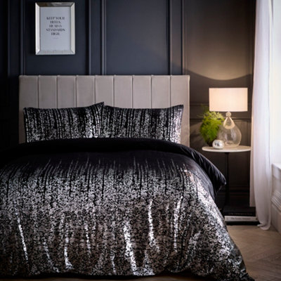 Portfolio Home Marseilles Printed Velvet Metallic Soft Easy Care Bed Linen Bedding Duvet Cover Quilt Set With Pillow Cases