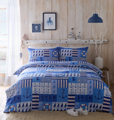 Set Copripiumino Matrimoniale Harvard Righe Reversibile - Policotone 200x200 Cm Con 2 Federe - Blu - 2