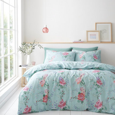 Portfolio Home Rose Garden Floral Soft Easy Care Bed Linen Bedding Duvet Cover Quilt Set With Pillow Cases