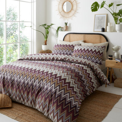 Portfolio Home Tyler Zig Zag Geometric Soft Easy Care Bed Linen Bedding Duvet Cover Quilt Set With Pillow Cases