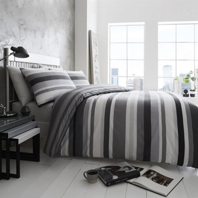 Portfolio Living Simply Stripes Charcoal Duvet Cover Set Double Bedding Set