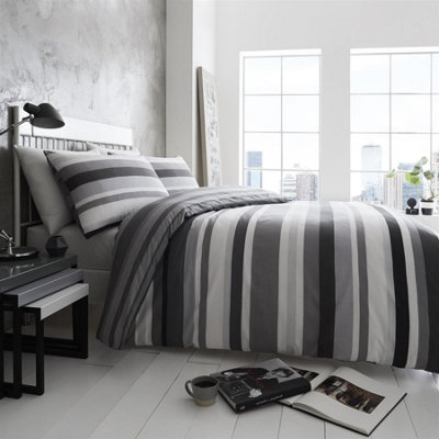 Portfolio Living Simply Stripes Charcoal Duvet Cover Set Single Bedding Set