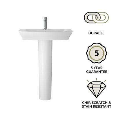 Porthill Soft Square 1 Tap Hole Ceramic Basin & Full Pedestal, 550mm - Balterley