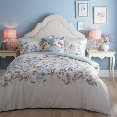 Portia Bird & Floral Print 100% Cotton Multicoloured Duvet Covet Set