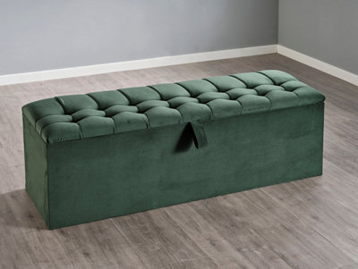 Portia Ottoman Storage Box 4FT6 Double - Plush Velvet Emerald Green