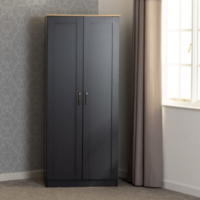 Portland 2 Door Wardrobe in Grey with Oak Effect Finish