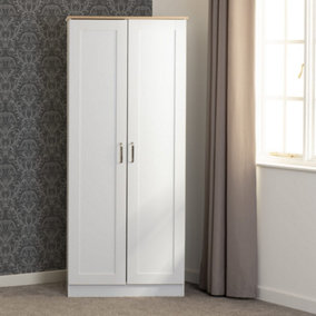 Portland 2 Door Wardrobe - L53.5 x W80 x H187.5 cm - White/Oak Effect