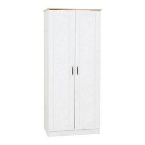 Portland 2 Door Wardrobe - L53.5 x W80 x H187.5 cm - White/Oak Effect