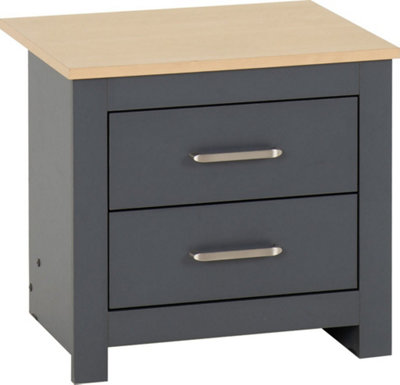 Portland 2 Drawer Bedside in Grey with Oak Effect Finish