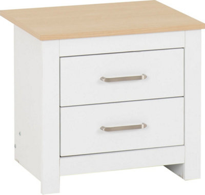 Portland 2 Drawer Bedside in White with Oak Effect Finish