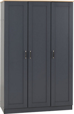 Portland 3 Door Wardrobe in Grey with Oak Effect Finish