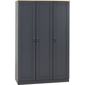 Portland 3 Door Wardrobe in Grey with Oak Effect Finish