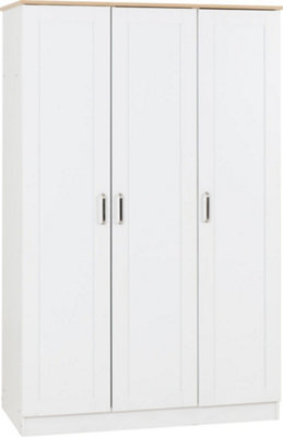 Portland 3 Door Wardrobe in White with Oak Effect Finish