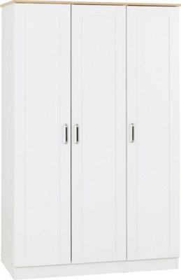 Portland 3 Door Wardrobe in White with Oak Effect Finish | DIY at B&Q