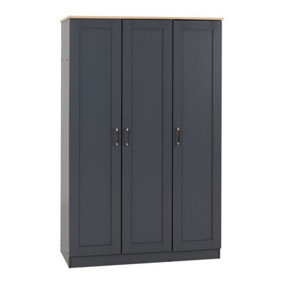 Portland 3 Door Wardrobe - L53.5 x W119.5 x H187.5 cm - Grey/Oak Effect