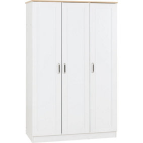 Portland 3 Door Wardrobe - L53.5 x W119.5 x H187.5 cm - White/Oak Effect