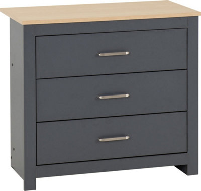 Portland 3 Drawer Chest in Grey with Oak Effect Finish