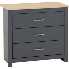 Portland 3 Drawer Chest in Grey with Oak Effect Finish