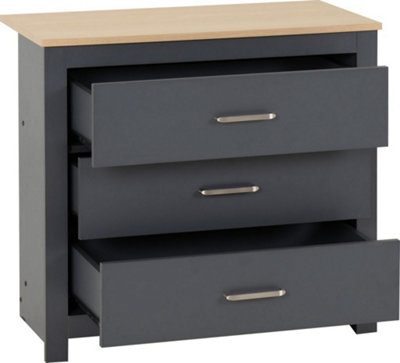 Portland 3 Drawer Chest in Grey with Oak Effect Finish