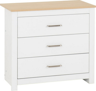 Portland 3 Drawer Chest in White with Oak Effect Finish