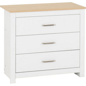 Portland 3 Drawer Chest in White with Oak Effect Finish