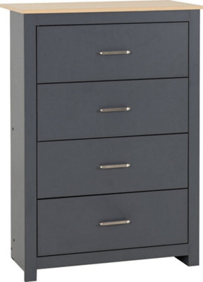 Portland 4 Drawer Chest in Grey with Oak Effect Finish