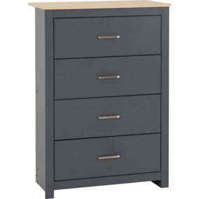 Portland 4 Drawer Chest in Grey with Oak Effect Finish