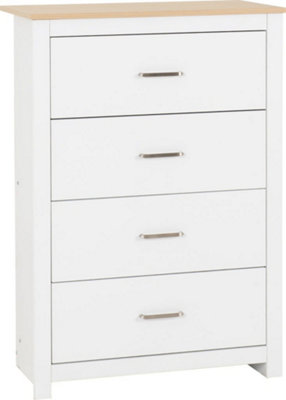 Portland 4 Drawer Chest in White with Oak Effect Finish